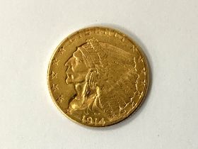 1914 Indian Head quarter eagle, (2.5$) gold coin.