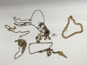 A collection of 9ct gold chains, Approx weight 12.