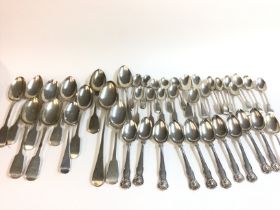 A large collection of assorted silver spoons. Tota