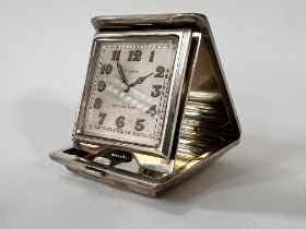 A 1930s Tiffany & Co. Silver cased travel clock wi