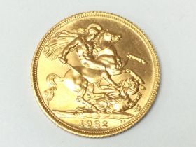 A gold 1982 sovereign, postage category A