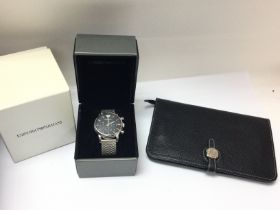 A Boxed Armani Mens Chronograph watch and a Hermes