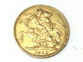 A 1889 gold sovereign, postage category A