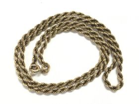 9ct yellow gold hollow rope necklace, measuring 16