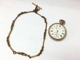 A gents Walham gold plated pocket watch and chain
