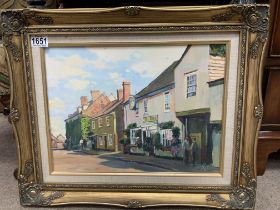 Gilt framed oil on canvas painting of The Bell fre