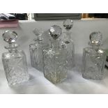 Five glass cut decanters. (No reserve)