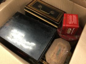 A collection of vintage boxes including tins. Post