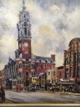 A framed mid 20th century oil painting street scene the entrance to the hippodrome signed and