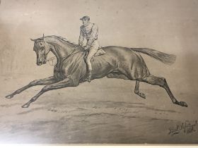 A study of a late 19th century race horse with jockey up The Preliminary signed and dated by Basil