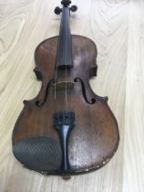 A cased violin no makers name button to back 38 cm .