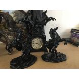 A spelter clock set in the form of Marley horses.