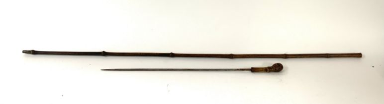 An antique Bamboo sword stick with quatrefoil blade. Blade length 29.5cm, overall length 76cm. (D)