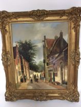 A Dutch oil painting on panel 20th Century street