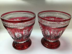 Two large red flash cut glass vases, approx 28cm.