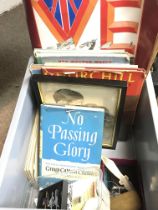 A collection of military books including No Passing Glory, Winston Churchill books, RAF book etc and