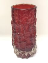 Whitefriars red bark vase ,15.5cm tall. Postage c
