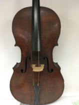 A violoncello ,back from button 76 cm . With applied paper label Andreas Guarnerius . ( violin