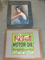 A framed vintage Pen motor oil sign (dimensions 48