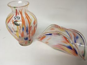 Murano modern design art glass a vase and dish. Hi