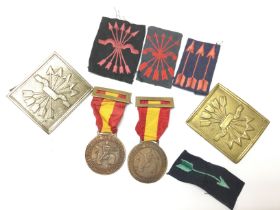 Spanish Civil war items including Falange buckles,