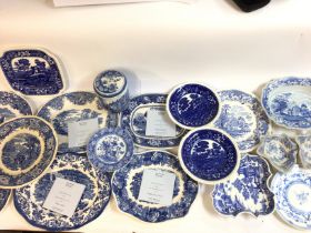 A large collection of assorted blue and white including multiple Wedgwood dishes. Postage D
