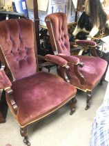 A pair of upholstered mahogany framed chairs. Ship