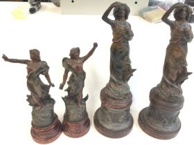 Two pairs of spelter figures. Larger pair approx 4