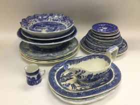A collection of blue and white ceramics. Shipping category D.