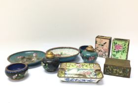 A collection of Chinese Cloisonne small vases, dis