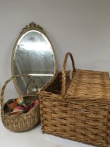 A basket containing vintage painted wood Chinese t