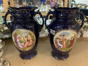 A large pair of Victorian vases. 32cm