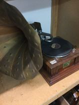 A HMV gramophone with brass Horn.