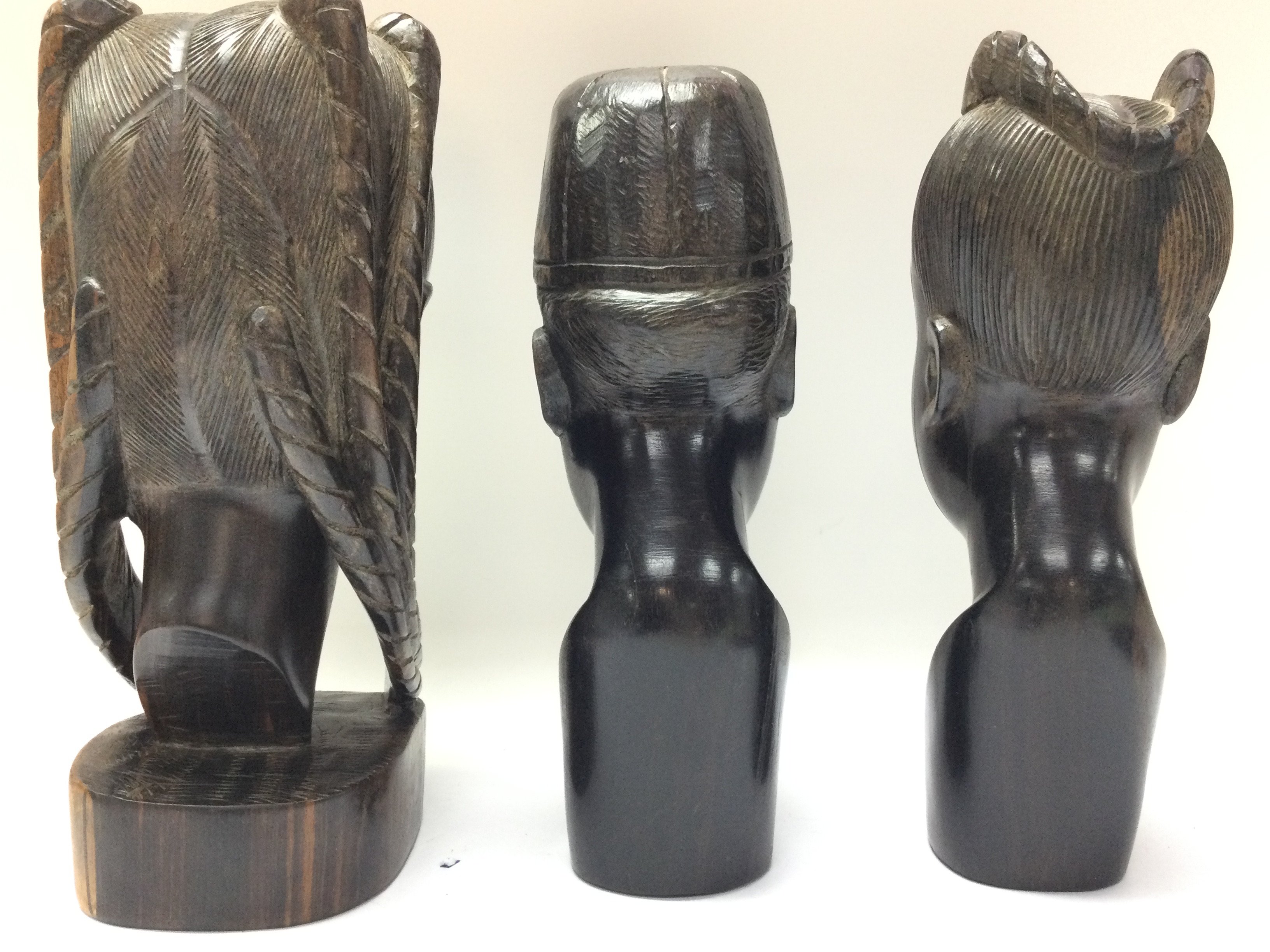 Carved wooden tribal head statues, 24cm tall appro - Image 2 of 2