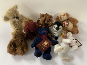A mixed lot of Charlie Bears, Steiff Penguin and a