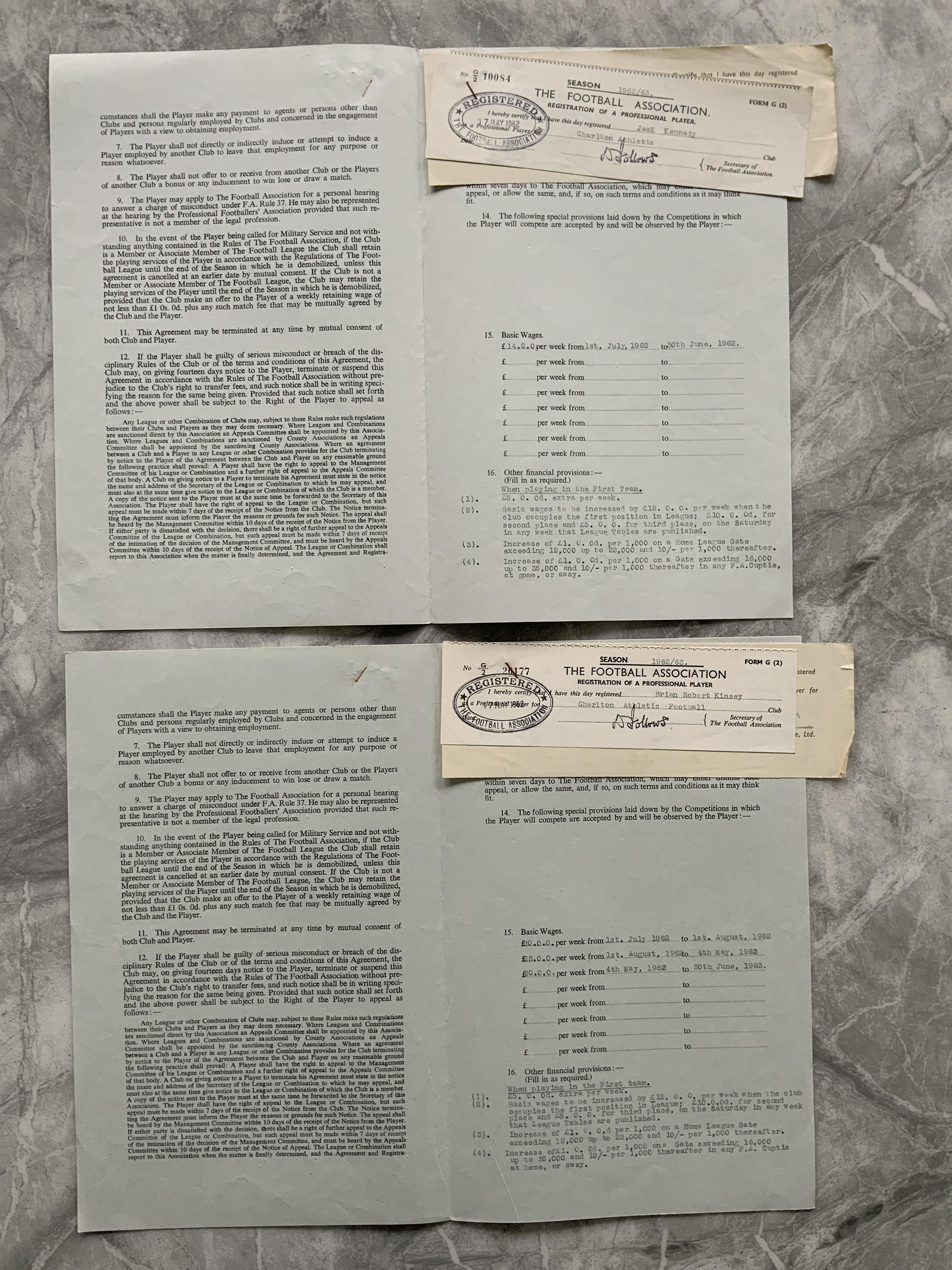 Charlton 62/63 Football Contracts: Original contra - Image 2 of 2