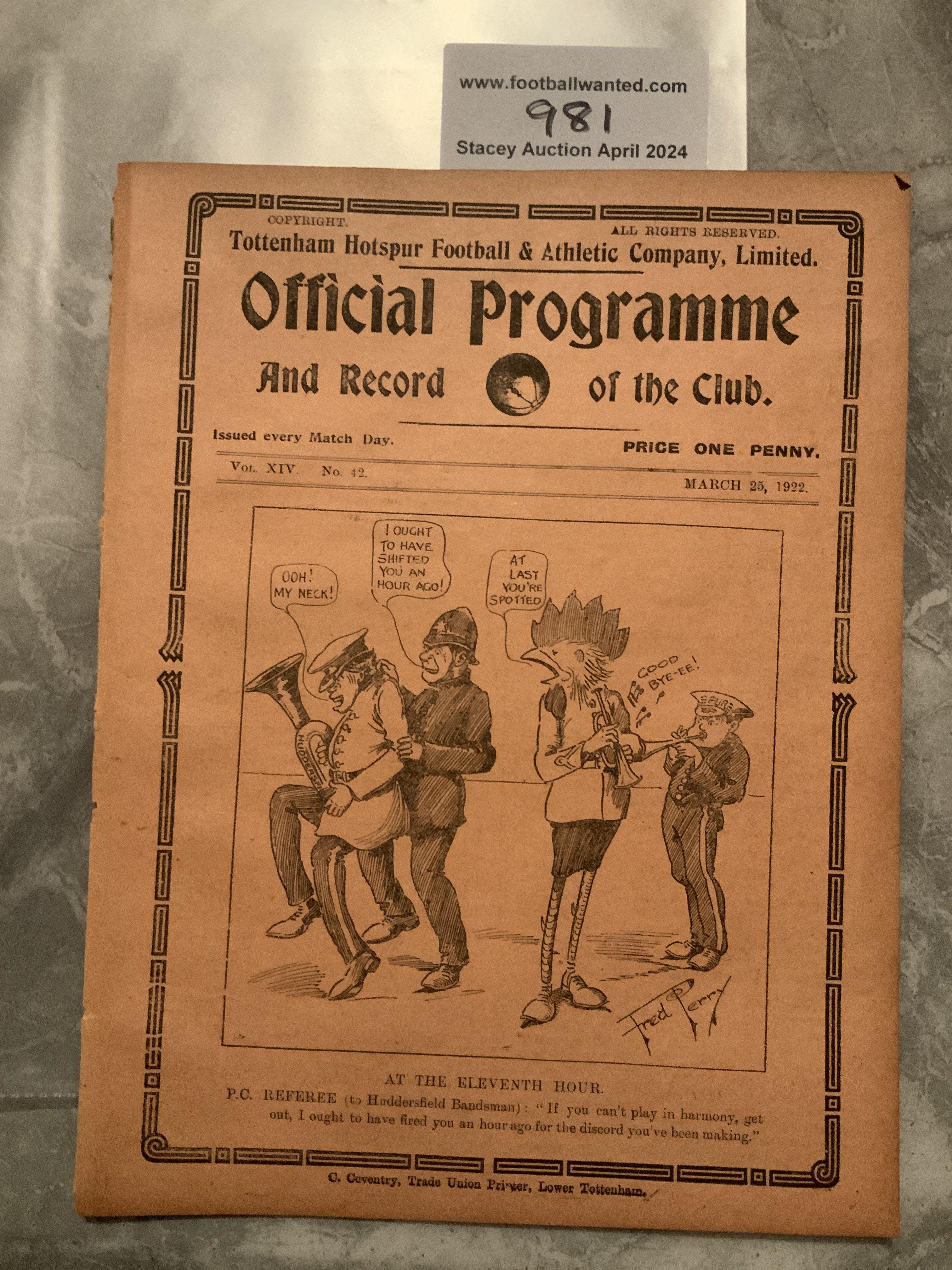 1921 - 1922 Tottenham Reserves v QPR Football Prog