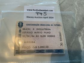 1984 Brazil v England Football Ticket: Famous matc