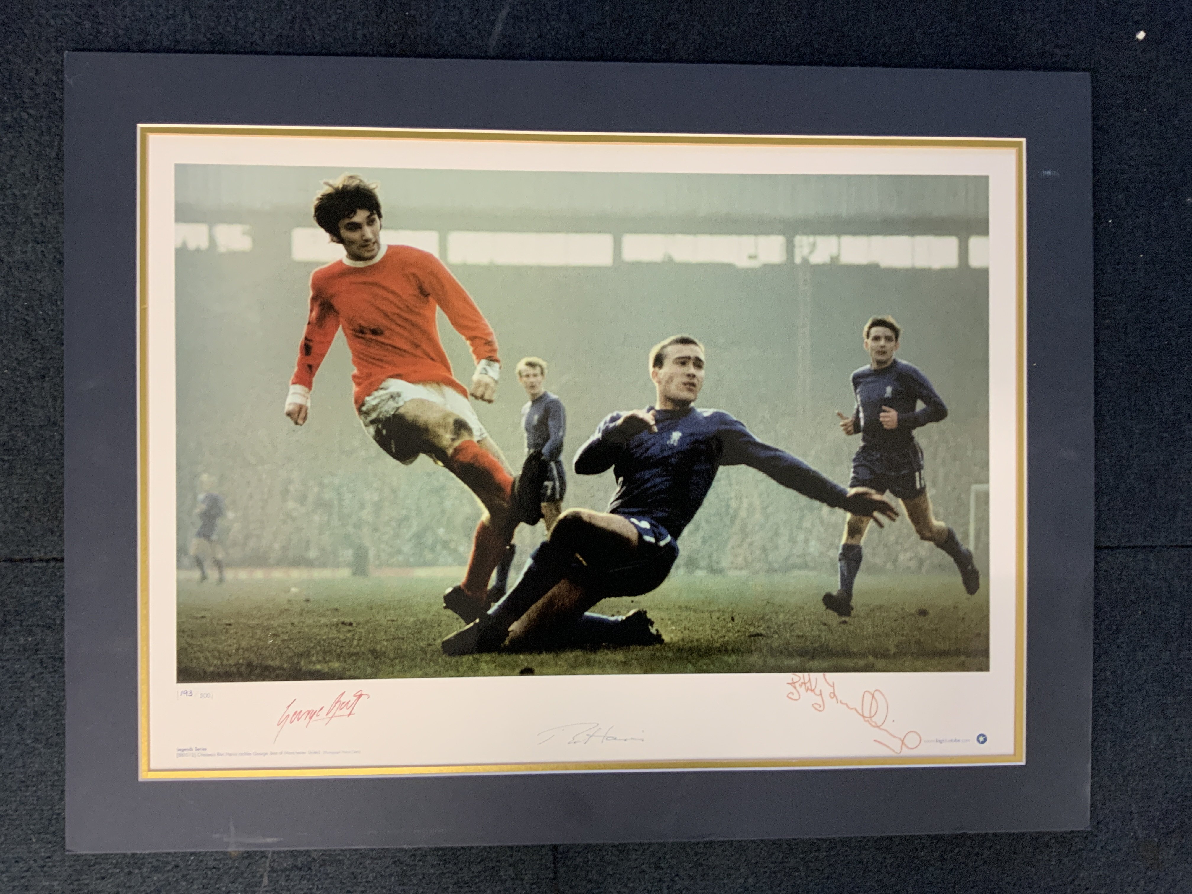 George Best + Ron Harris Signed Football Print: Or