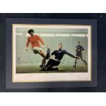 George Best + Ron Harris Signed Football Print: Or