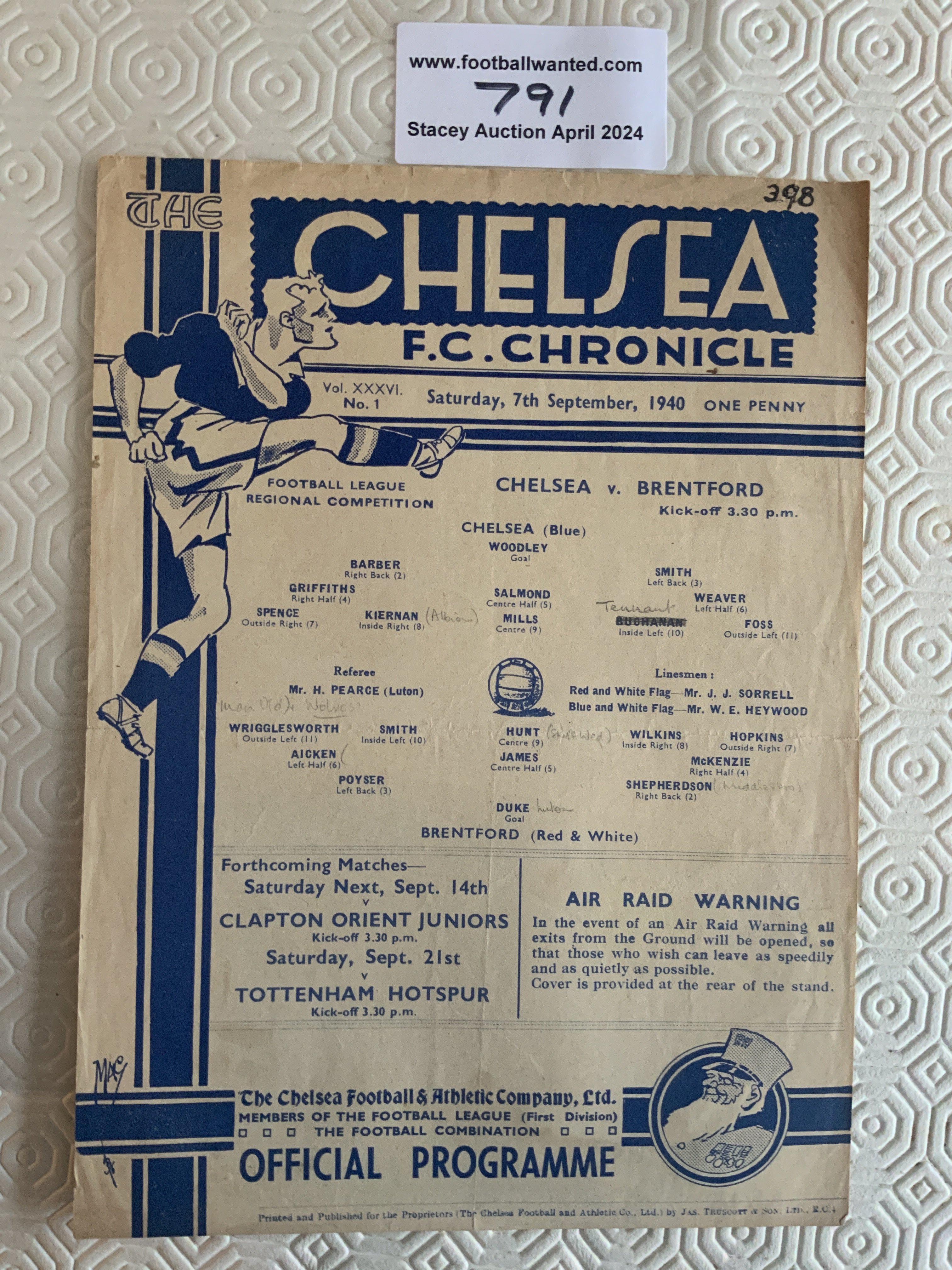 40/41 Chelsea v Brentford Football Programme: Very