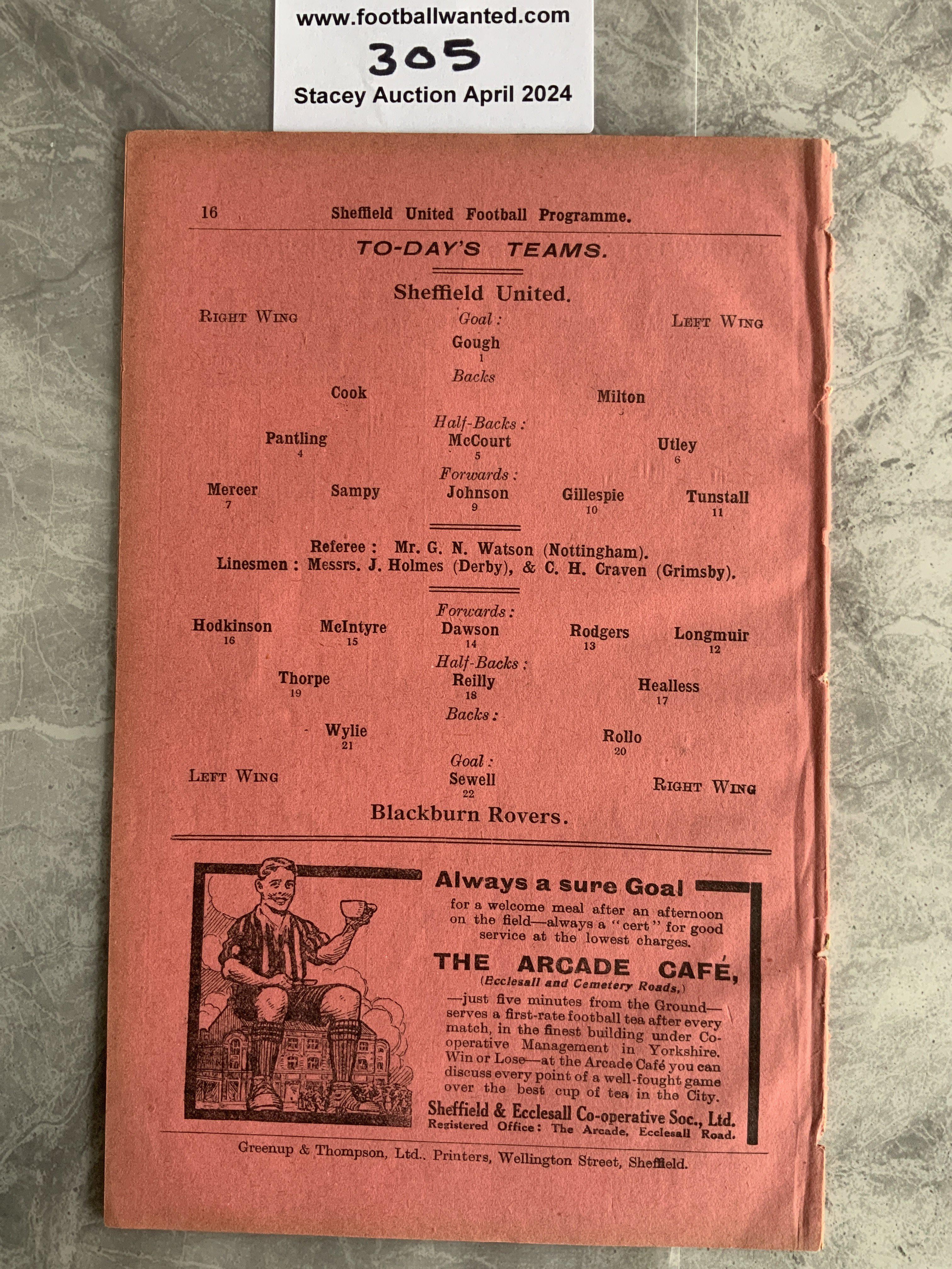 1921 - 1922 Sheffield United v Blackburn Rovers Fo - Bild 2 aus 2