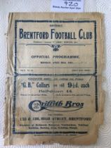 1920 - 1921 Brentford v Merthyr Town Football Prog