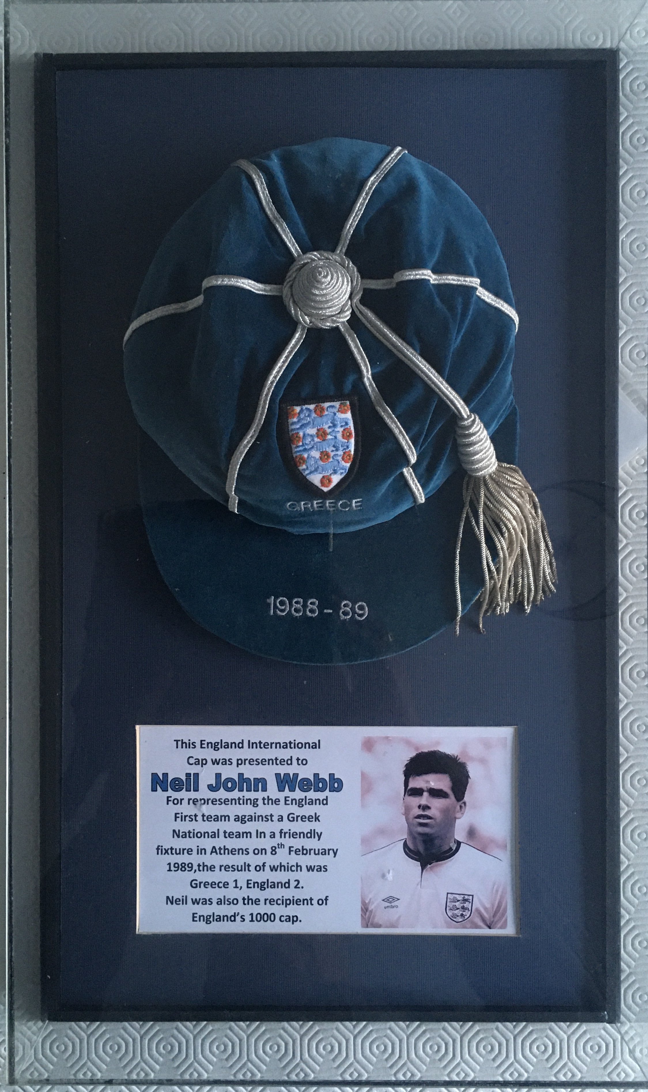 Neil Webb 1989 England International Football Cap: - Image 2 of 2