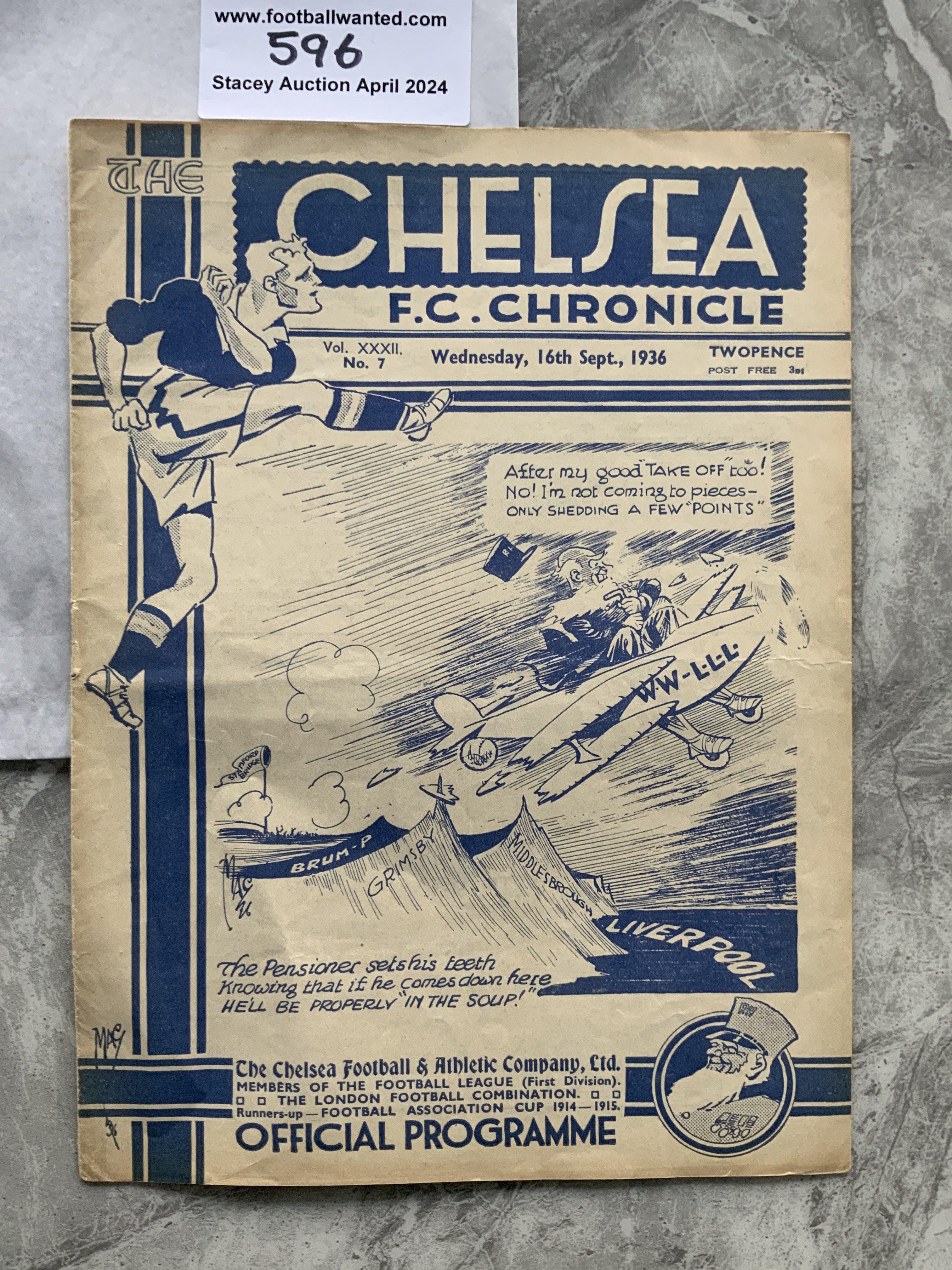 36/37 Chelsea v Liverpool Football Programme: Very