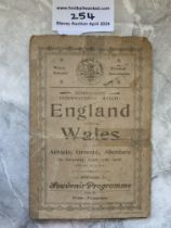 1926 Wales Schools v England Football Programme At