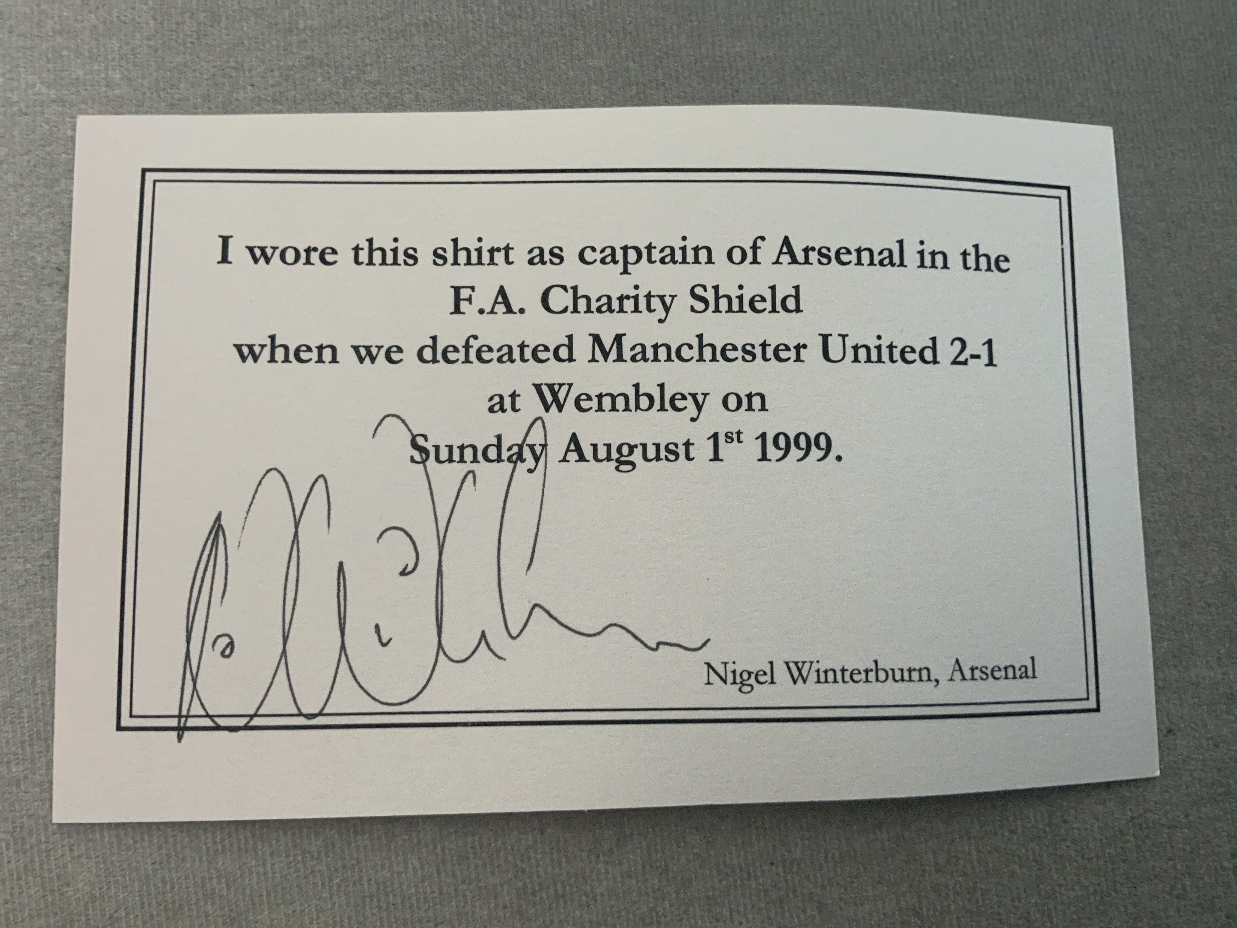 Winterburn Arsenal 1999 Charity Shield Match Worn - Bild 4 aus 4