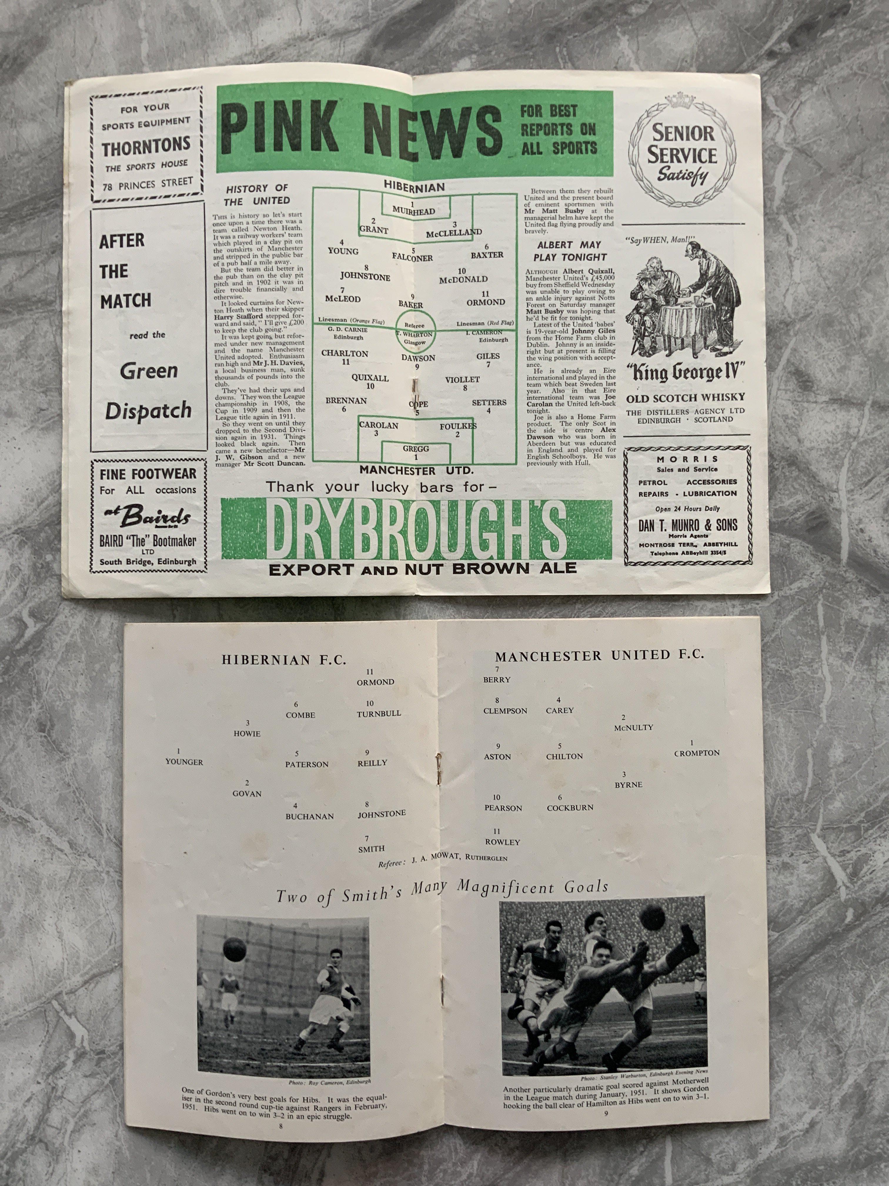 1950s Hibernian v Manchester United Football Progr - Image 2 of 2