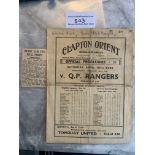 38/39 Clapton Orient v QPR Football Programme: Poo