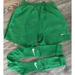 Cantona Signed Football Shorts + Socks: Green Nike
